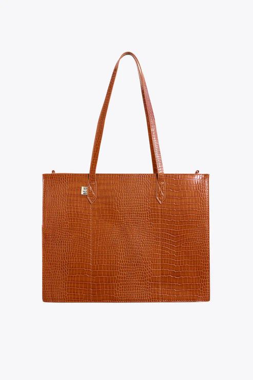 The Work Tote in Plaid-Cognac Croc | Beis | New Arrivals
